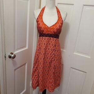 Athleta Geometric Halter Empire Waist Colorful 70s Inspired Dress Size 8